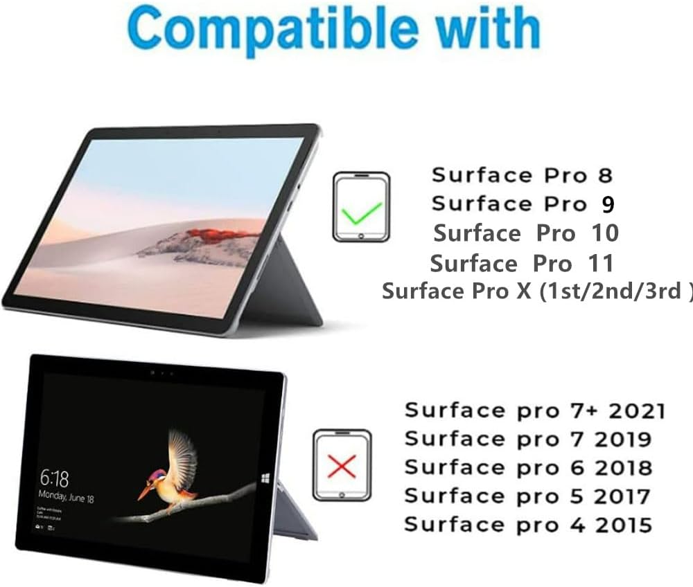 Bluetooth Keyboard for Microsoft Surface Pro 11/10 2024/Pro 9/Pro 8/Pro X 13 Inch, Ultra-Slim Wireless Touch Trackpad Thin Keyboard, 7 Colors Backlit Detachable with Pen Holder Grey