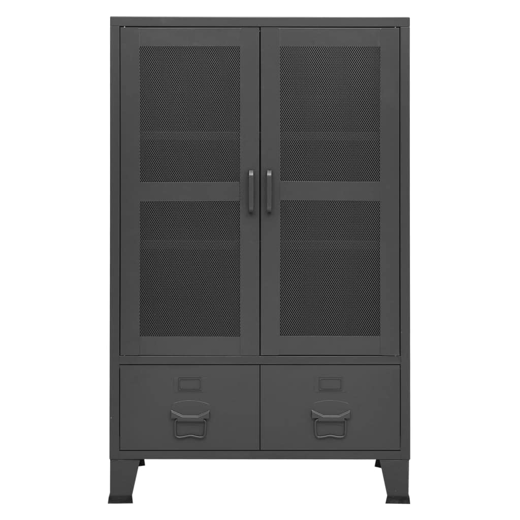 Armadio portaoggetti industriale antracite, 70 x 40 x 115 cm, in metallo, organizer con ante a griglia e cassetti, per soggiorno, camera da letto, corridoio, cameretta dei bambini