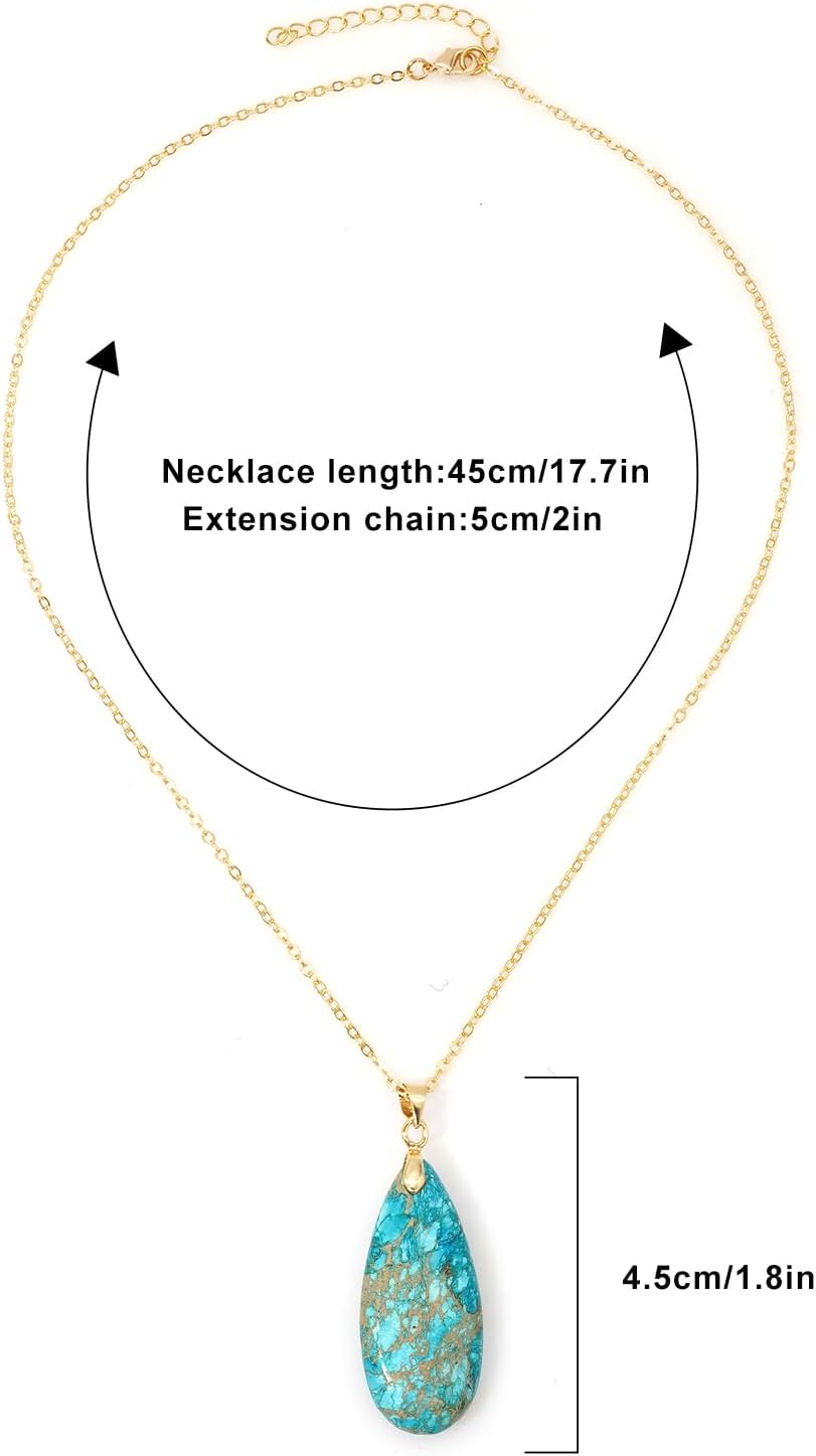Stone Necklaces for Women Teardrop Gemstone Pendant Necklace Natural Stone Chain Necklaces - Image 6