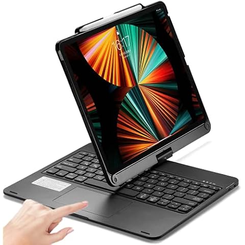PboyiqiS Touchpad Keyboard Case for iPad Pro 12.9 2022 6th Generation/2021 5th Gen/2020 4th Gen Backlit Trackpad Keyboard Folio Smart 360° Rotatable Stand Cover with Pencil Holder(Black) Cover