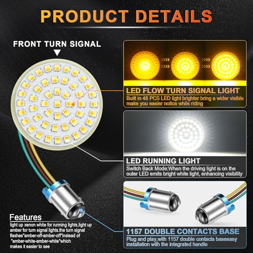 Image of Extremely Bright Front Turn Signals & Running Switchback LED Lights Panel with 1157 Base Compatible for Harley Dyna Street Glide Road King, Motorcycle Accessories, White /Amber