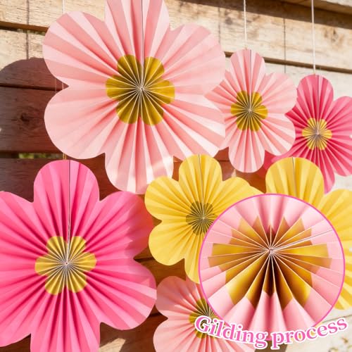 Image of SUNBEAUTY Paper Flowers Decorations for Wall Gold Flower Party Decorations Hanging Fans Floral Backdrop Decor Mothers Day Birthday Wedding Baby Shower Decoration Wall Set of 9