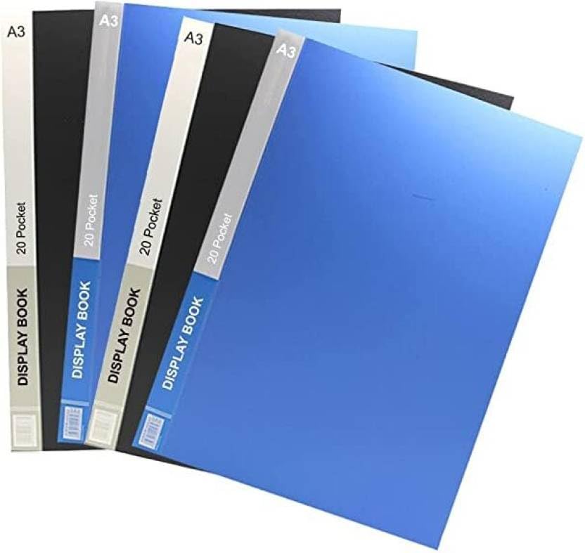 SEJASCOLLECTIONS A3 Size, 20 Leaf (Pack of 2) Plastic Display Book File and Folder for Certificates, Transparent Sleeves Pocket, Display Presentation Files (Multi-Color) (Set of 2, Multicolor)