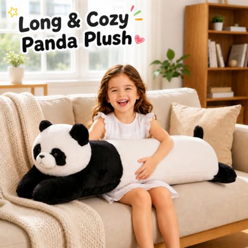 Image of MMguai 40'' Giant Panda Stuffed Animal, Large Stuffed Panda Long Body Pillow Plush Toy, Big Soft Toy Panda Jumbo Fluffy Panda Plushies Gift for Kids Boys Girls, Birthday