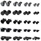 Besteel 20 Pairs Stainless Steel Black Stud Earrings for Men Women Cool CZ Earring Set Ear Jewelry 3-6mm Black