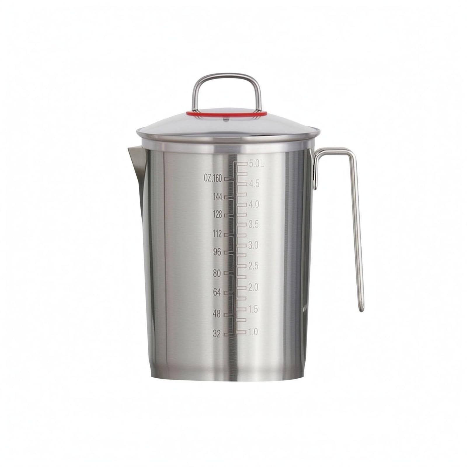 Messbecher mit Ausguss dickwandig edelstahl-messbecher konische form messkanne, 5 Liter Messbecher Aus Extra Dickem 304 Edelstahl Mit Glasdeckel, Innen- Und Außenmarkierungen
