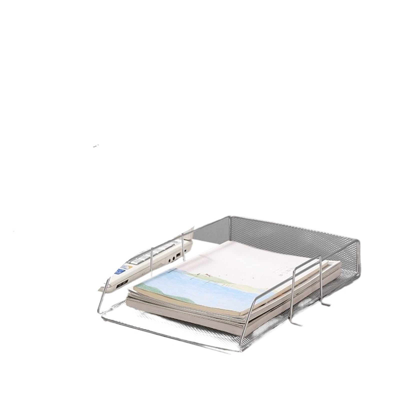 Bandeja para Cartas Organizador de Escritorio, Estante Archivos apilable, Papeles Minimalista, Bandeja Almacenamiento A4, Documentos Estilo Hierro(Silver)