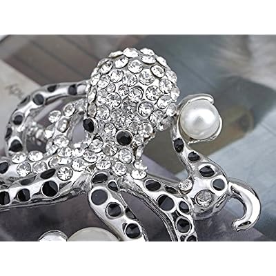 Alilang Silver Tone Faux Pearl Clear Crystal Colored Rhinestones Octopus Brooch Pin