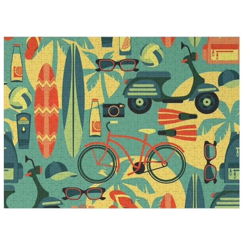 電気自動車、自転車、サーフボード 木製パズル パズル 娯楽 知育玩具 ストレス軽減 減圧 ジグソーパズル 装飾 室内装飾 壁飾り 誕生日プレゼント 初心者向け 子供 大人 500 PCS