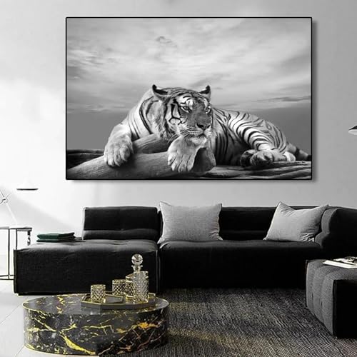 TONGYINLI Peinture sur toile représentant un tigre, noir et blanc, affiches et impressions d'animaux sauvages, art mural moderne, images pour décoration de...