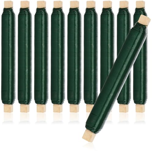 com-four 10x Blumenwickeldraht-Set Bindedraht in grün auf Holzstab gewickelt Stärke 0 65 mm 1000 g (Grün - 10 Stück)