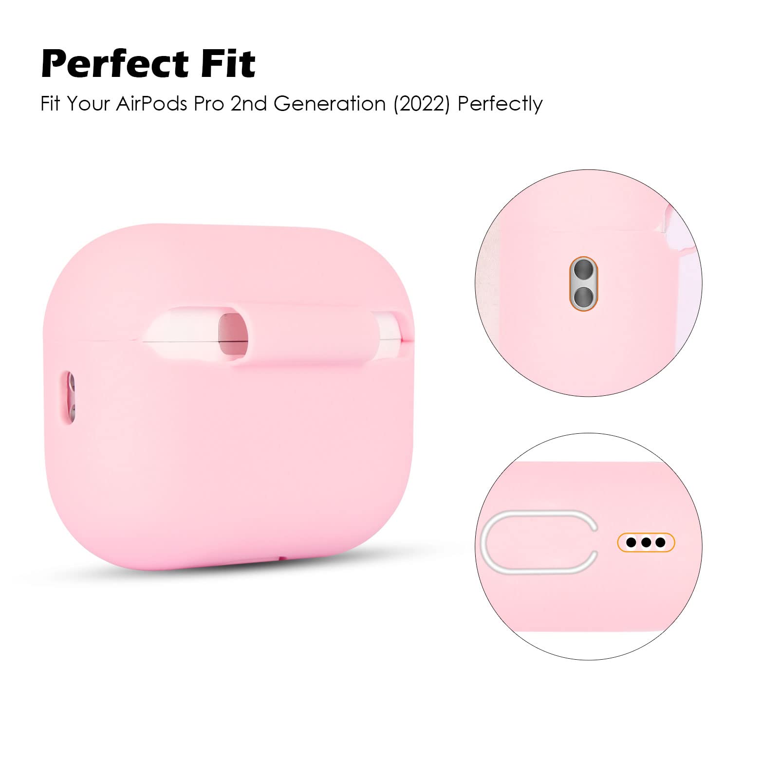 Coque Compatible avec Airpods Pro 2, Housse Étui Protection en Silicone AirPods Pro 2 Case Cover pour AirPods Pro 2ᵉ génération, Étui AirPods Pro 2 2022 avec Silicone Lanyard, Rose - 5