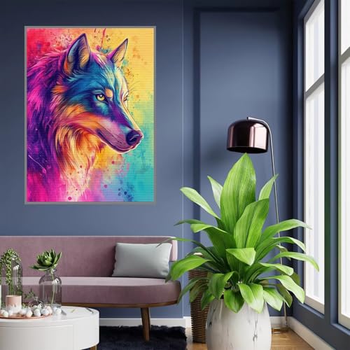 Kit Diamond Painting Loup 80x100cm Contre le Stress : Activité Manuelle Zen