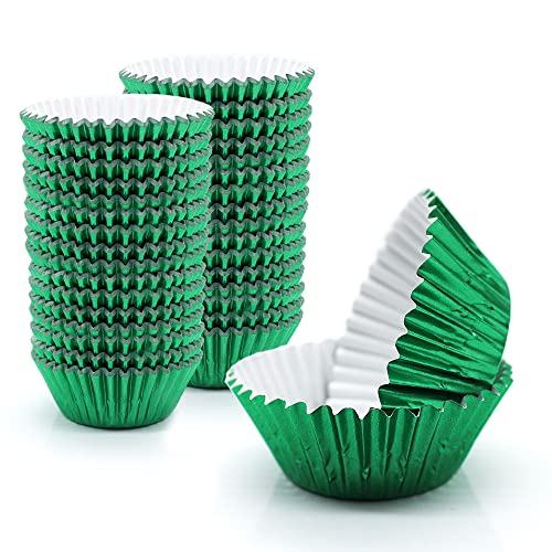 Image of Green Foil Cupcake Liners,GOLF 100 Pack Metallic Baking Cups Standard Size