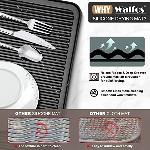 Walfos Dish Drying Mat For Kitchen Counter, Heat Resistant Silicone Dish Mats, Multi-Purpose Kitchen Drying Mats For Counter Top, Sink, 16X12 Inch #TOP2