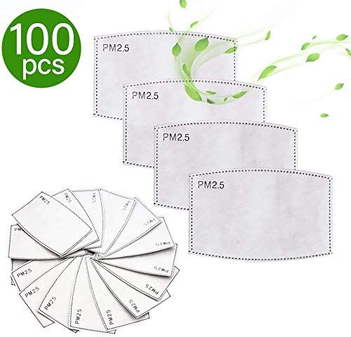 PM2.5 Filtros reemplazables, Almohadillas de filtros de protección Facial Antihumedad, Carcasa Protectora de carbón activada Universal, Inserto de Cubierta Facial Filtros reemplazables (100)