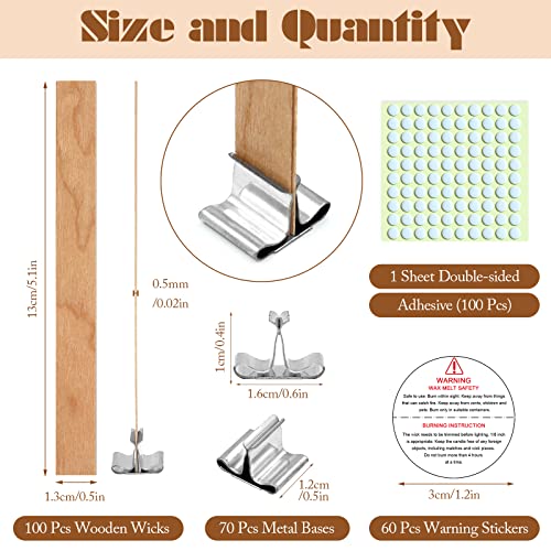 Zynery 330 Pcs Wood Candle Wicks Set, 5.1X0.5 Inch Candle Wick With Metal Base Warning Labels Adhesive, Natural Wooden Wicks For Candle Making Supplies, Smokeless Wood Wicks For Soy Wax Candle Cores #TOP1