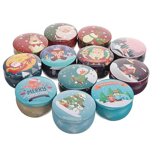 DOITOOL 12PCS Mini Christmas Candle Tins for Candle Making, Christmas Candle Tin 2.2 Empty Candle Jar with Lid for Candle, Mini Candle Containers for Party Favors