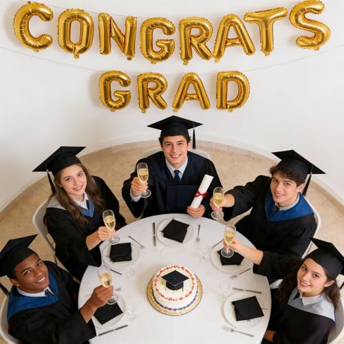 Image of Congrats Grad Balloon Banner, Congratulations Balloons for Graduation Party Decorations 2026, Gold