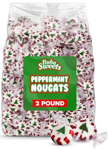 Bulk Christmas Peppermint Nougats 2 lb Pack - Soft Chewy Mint Candy with Green Christmas Tree Center...