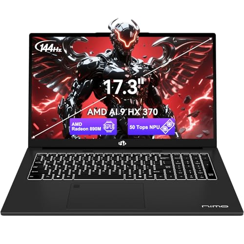 Image of NIMO Copilot+ PC, 17.3 AI-Laptop, AMD Ryzen AI 9 HX 370(50 Tops NPU) Radeon 890M, 64GB DDR5 RAM 4TB SSD, 144Hz, PD 100W USB-C 4.0, Wi-Fi 6E AI Laptop for Mobile Workstation Programmer Business-Gaming