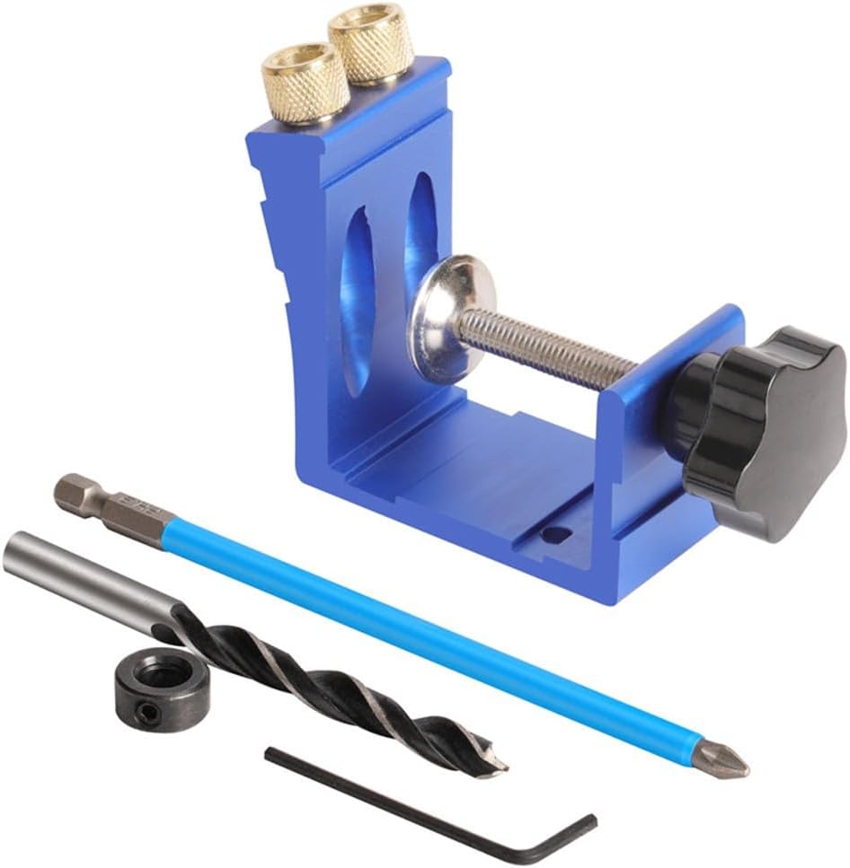 15 Degree Bevel Hole Locator Woodworking Jig, Aluminum Alloy Pocket Hole Drill Guide Kit with Stepped Drill Bit for DIY Furniture