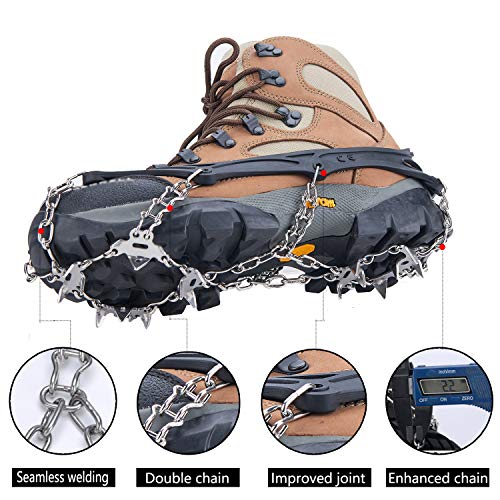 Uelfbaby Crampons Upgraded 19 Spikes Ice Snow Grips Traction Cleats System Safe Protect for Walking, Jogging, or Hiking on Snow and Ice (Fit S/M/L/XL/XXL Shoes/Boots) - Thumbnail 5