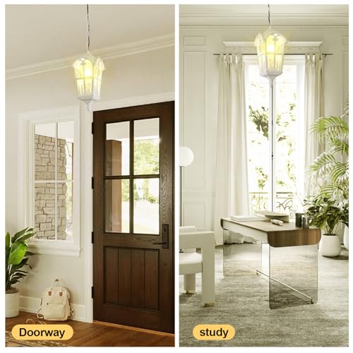 Outdoor Pendant Light for Porch Patio Garden Yard, Anti-Rust Aluminium Exterior Hanging Light Fixtures, Outside White Vintage Hanging Ceiling Light, Height Adjustable Outdoor Pendant Lamp