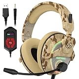 Foyose Gaming Headset for PS4 PS5 PC Xbox One Switch, Noise Cancelling Over Ear Headphones with Mic, 7.1 Surround Sound, USB & 3.5mm for Switch Laptop Mobile- Camo Yellow