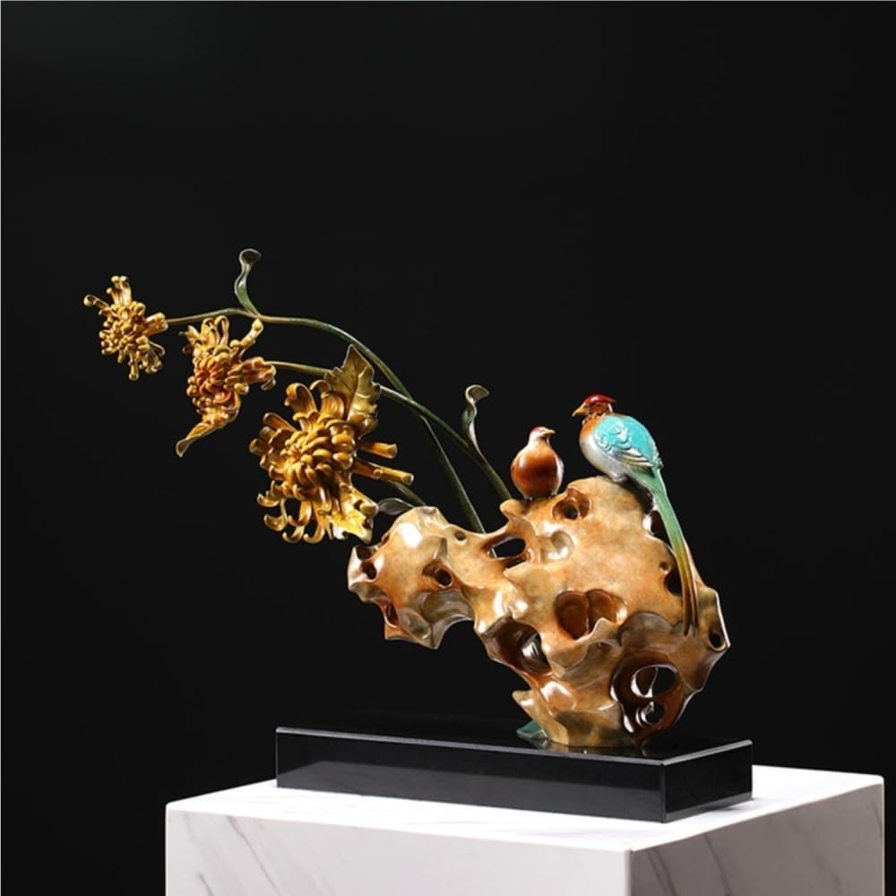 Figurine Decorative Ornamenti creativi da tavolo con fiori in rame, for la casa, il soggiorno, l'ufficio, vetrina, statue fatte a mano, artigianato cinese Decorazioni Per Scrivania Da Ufficio
