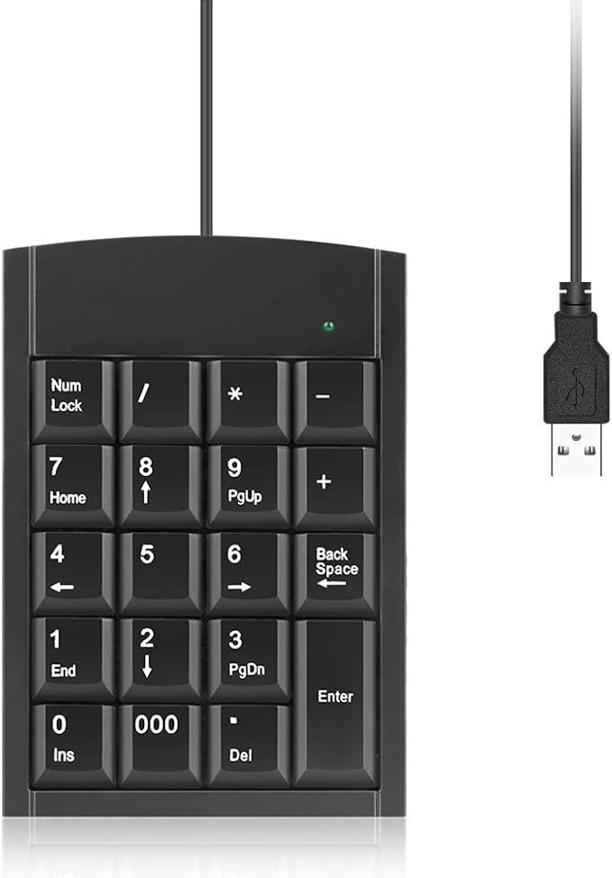 Achort Number Pad Portable Wired 19key Numeric Keypad Keyboard Extensions with Multiple