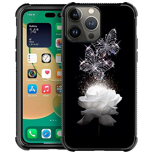 Coque iPhone 15 Pro Max rose blanche papillon antichoc en TPU