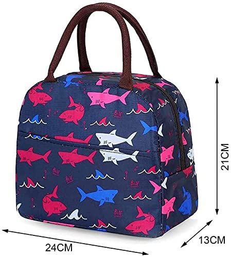 Image of Insulated Lunch Bag for Office, School, Men, Women, Hot & Cold Lunch Box, Tiffin Pouch (Blue Shark Lunch Bag)