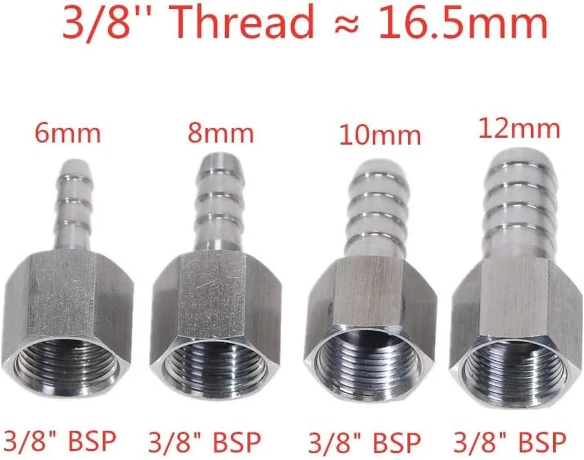 1個 304 ステンレススチール 1/8インチ BSP メスねじからホース 10mm チューブ テールレデューサー ジョイント カッ