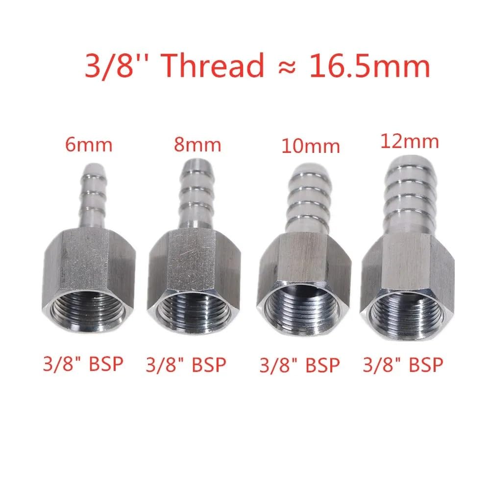 1 pieza de acero inoxidable 304 de rosca hembra BSP de 1/4 pulgadas a manguera de tubo de 12 mm, acoplamiento de junta reductora de cola