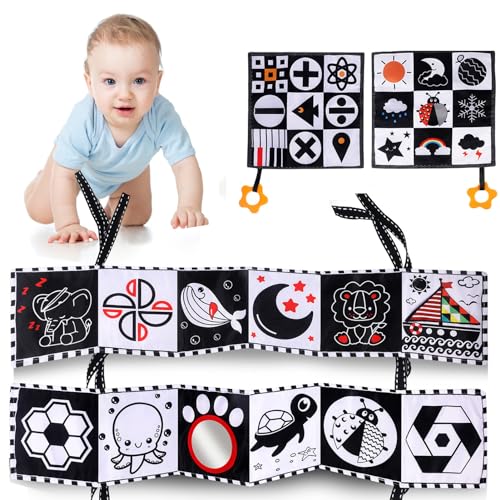 Image of HAHA Baby High Contrast Toys for Newborn, Infant Black and White Toy 0-6 6-12 Months, Tummy Time Toys, Soft Crinkle Baby Books for Newborn Brain Development