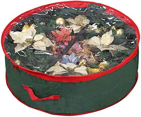 Ram® Green Christmas Zip Up Wreath Storage Bag 60CM Garland Wreaths Container with Clear Window