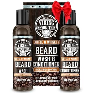 Viking Revolution Beard Wash and Beard Conditioner for Men with Argan Oil and Jojoba Oil- Beard Softener and Strengthener Beard Care Beard Shampoo and Conditioner with Ginseng Root(5oz,Coffee Whiskey)