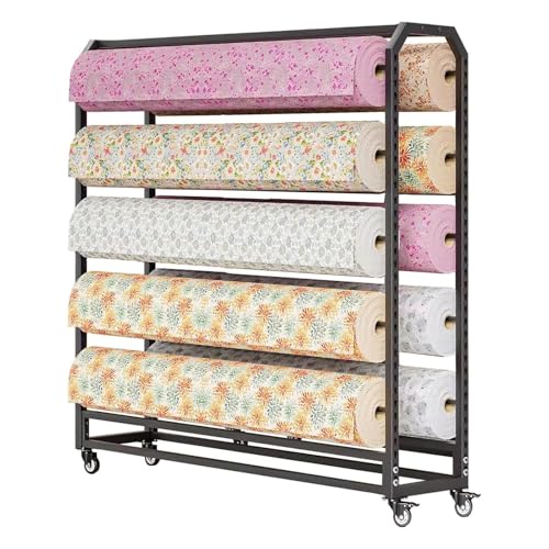 Large Textile Commercial Fabric Cart with Adjustable Hanging Rod, Commercial Car Color Change Film Display Rack, with Brakeable Wheels(10 Rolls,Wide-130cm)