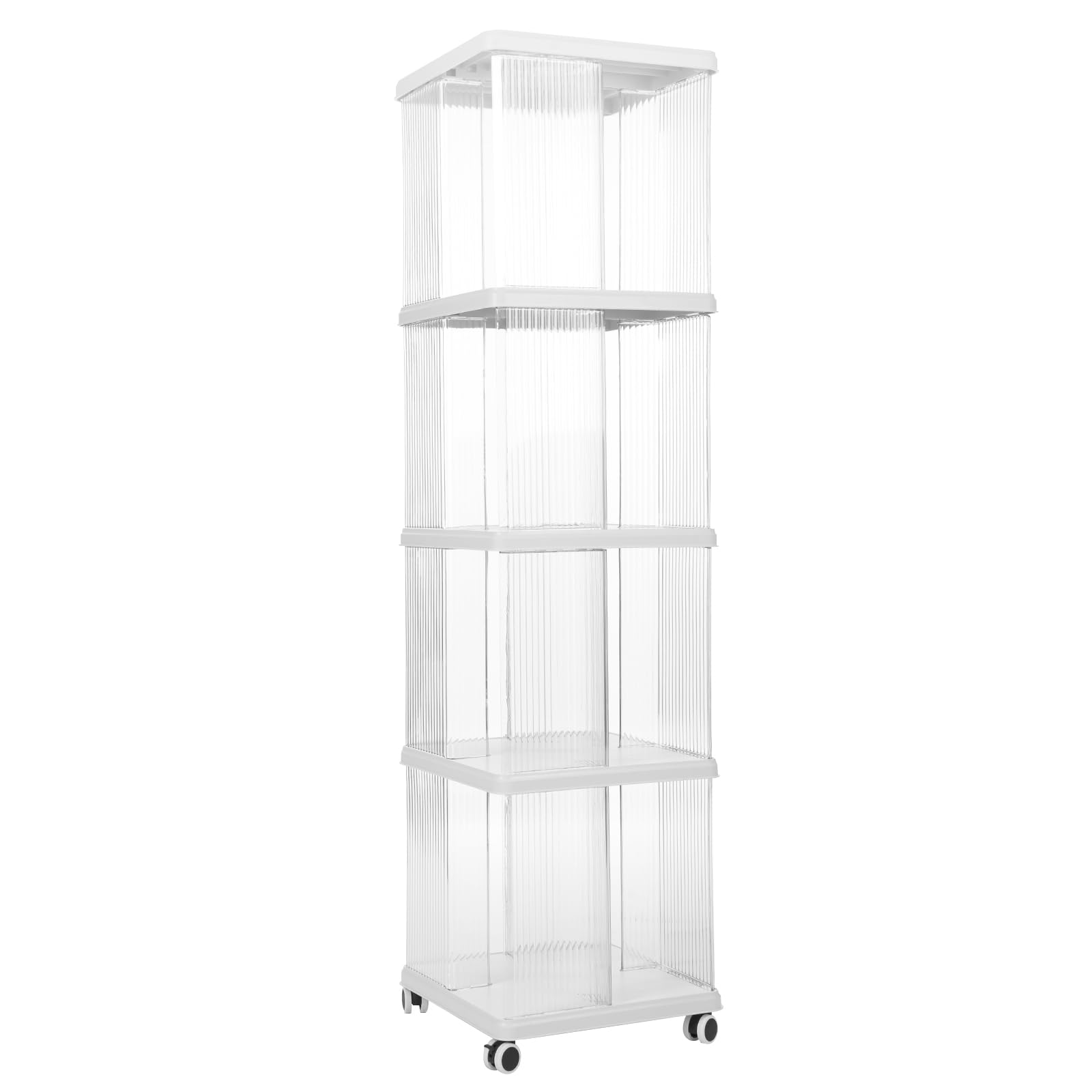 4 Stufiges Bücherregal, Bücherturm Freistehend mit 4 Räder Multifunktionales Lagerregal zur Aufbewahrung von Büchern Zeitschriften CDs Snacks