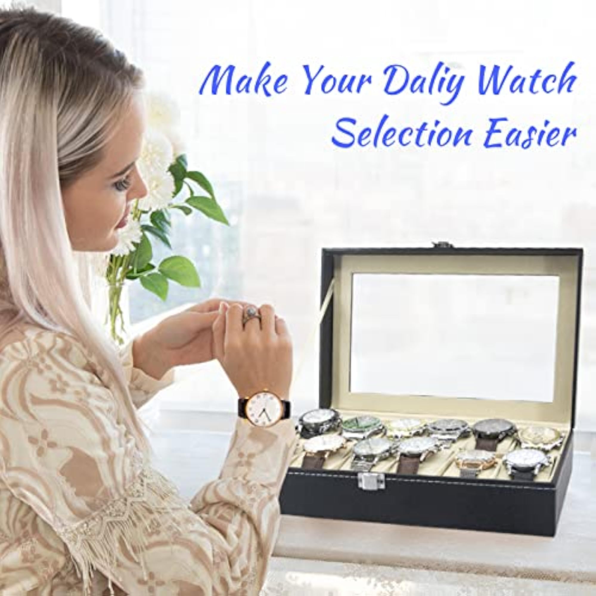 Watch Box Display Storage Case, 12 Slots PU Leather Holder