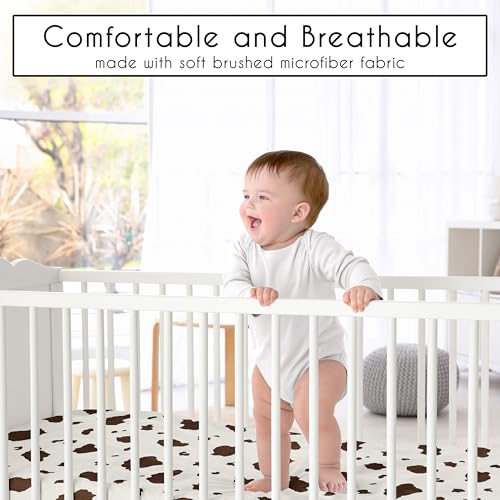 Image of Sweet Jojo Designs Baby Fitted Mini Crib Sheet (Cow Print) for Girls or Boys, Newborn /Infant Nursery, Play Yards, Portable Cribs (Brown & Ivory for the Western, Cowboy, Cowgirl, Wild West Collection)