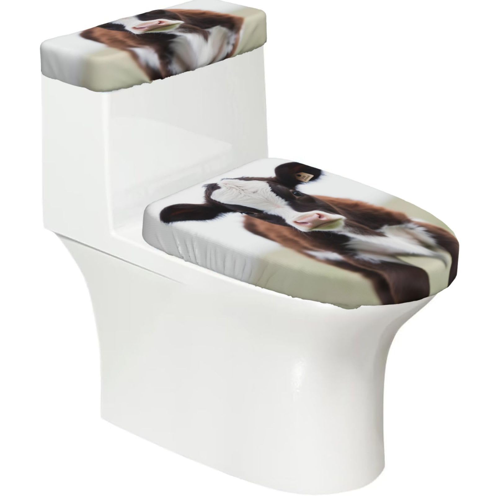 Fodpand Black Cow Toilet Lid Cover And Toilet Tank Cover Set, Washable Soft Toilet Seat Cover With Elastic Bottom, Universal Stylish Toilet Cover Set For Bathroom Decor Accessories