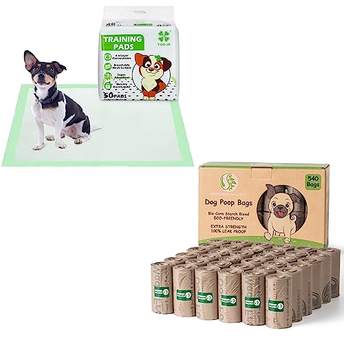 540 Dog Poop Bags And 50 Puppy Training Pads, 24" X 24" Super Absorbent Pee Pads And Extra Thick Strong 100% Leak Proof Dog Waste Bags #TOP16