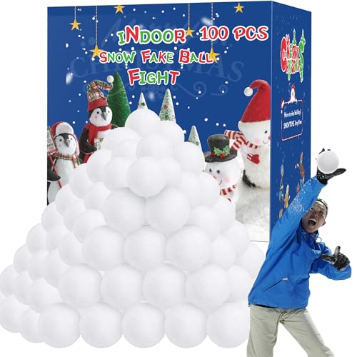 Homiar 100 PCS Snow Fake Balls, Soft Artificial Snow Toy Balls for Kids, Indoor Snow Fight Ball Set for Multiplayer Outdoor Parent-Child Throwing Game Winter Christmas Decorations Party Present