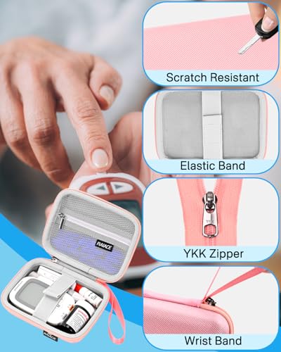 RAIACE Hard Storage Case for Diabetes Testing Kit, Blood Glucose Monitor Kit, mesh pocket for Blood Sugar Test Strips, Lancets, Lancing Device, Alcohol Wipe. (Case Only)- Pink - Thumbnail 4