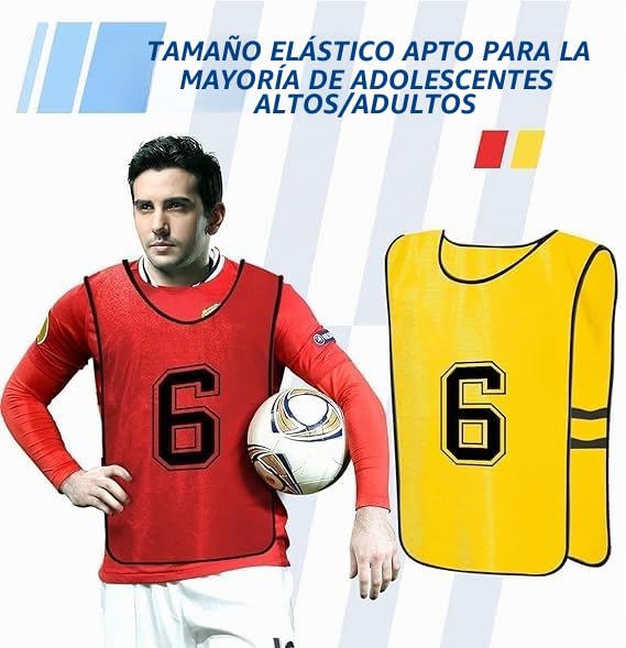 24 chalecos de entrenamiento para fútbol, baloncesto, petos de fútbol, pinnies, reversibles, numerados, para deportes de equipo (rojo y amarillo), rojo, amarillo, 40 x 65 cm