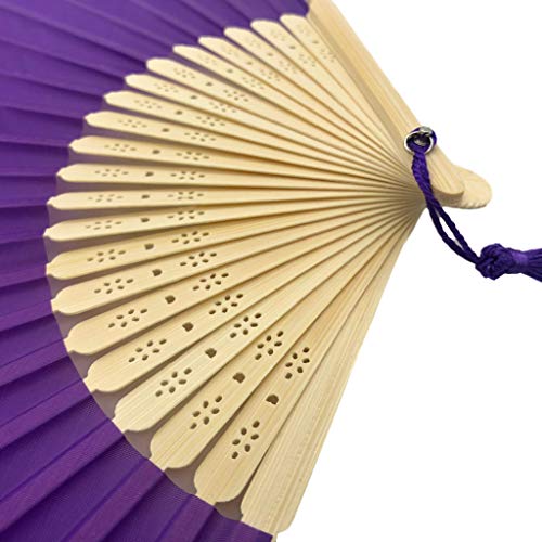 Image of Fabric Handheld Folding Hand Fan With a Tassel Grade A Bamboo Ribs for Women Girls Summer Party Event Favor Birthday Wedding Souvenir Gift (Dark Royal Purple)