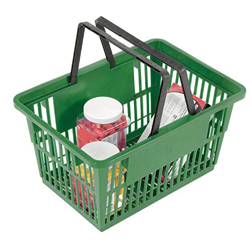 Plastic Shopping Basket With Plastic Handle, Standard, 17"L X 12"W X 9"H, Green - Lot Of 12 #TOP4