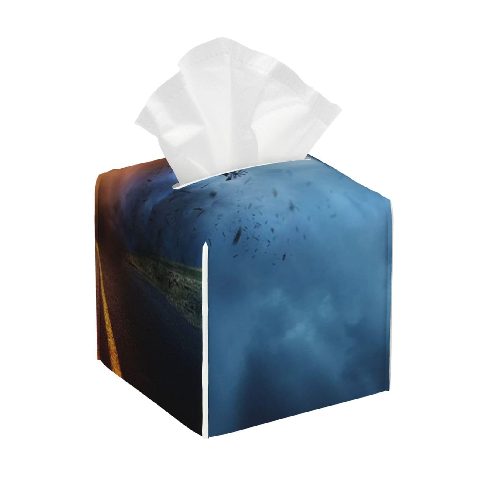 Dramatic Storm At Sunset Producing Tornado Twisting Through Countryside Sheet Lightning PVC Cube Tissue Pack for Home Office Bathroom Use